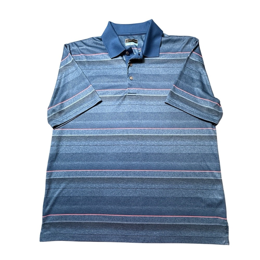 PGA Tour Polo Shirt Mens XL Blue Striped Short Sleeve Golf Performance Active